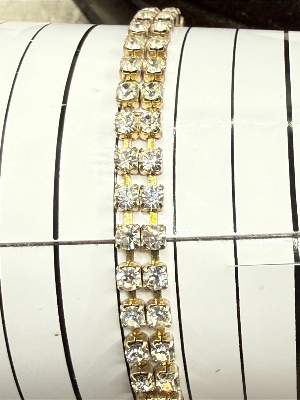 Vintage Gold-Tone Clear Crystal Double Row Tennis Bracelet prong set station